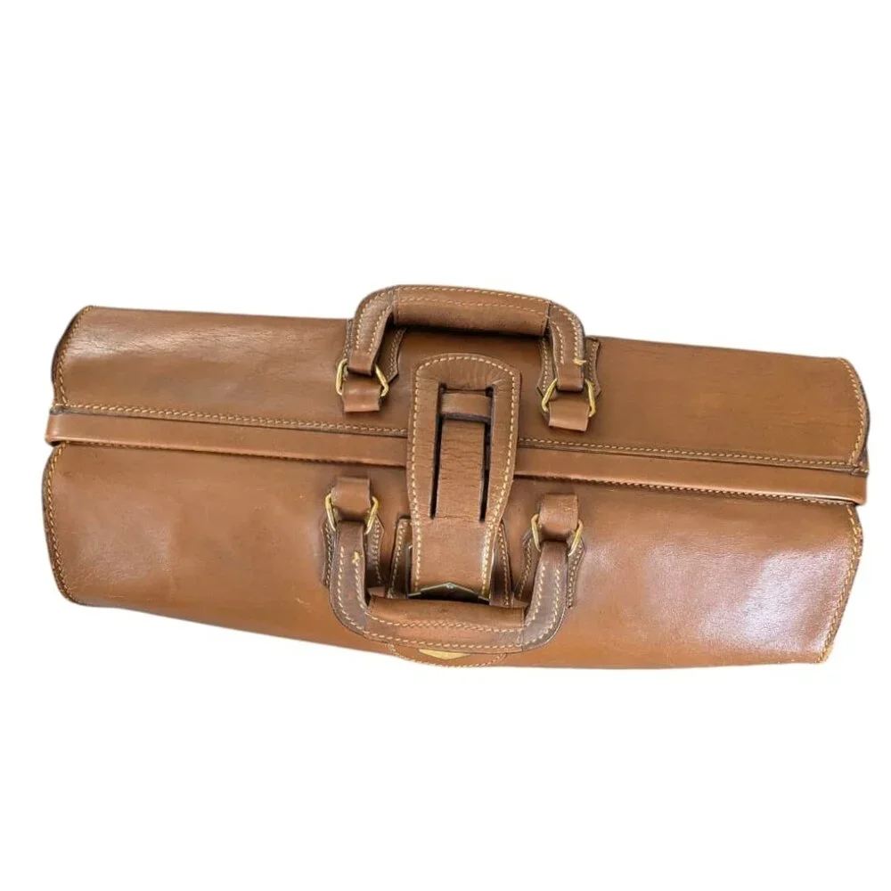 Vintage 1950s/1960s Leather Expandable hinged mouth Briefcase w locking latch